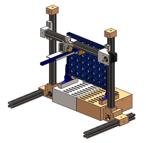 Isometric view of the final Connect 4 assembly CAD